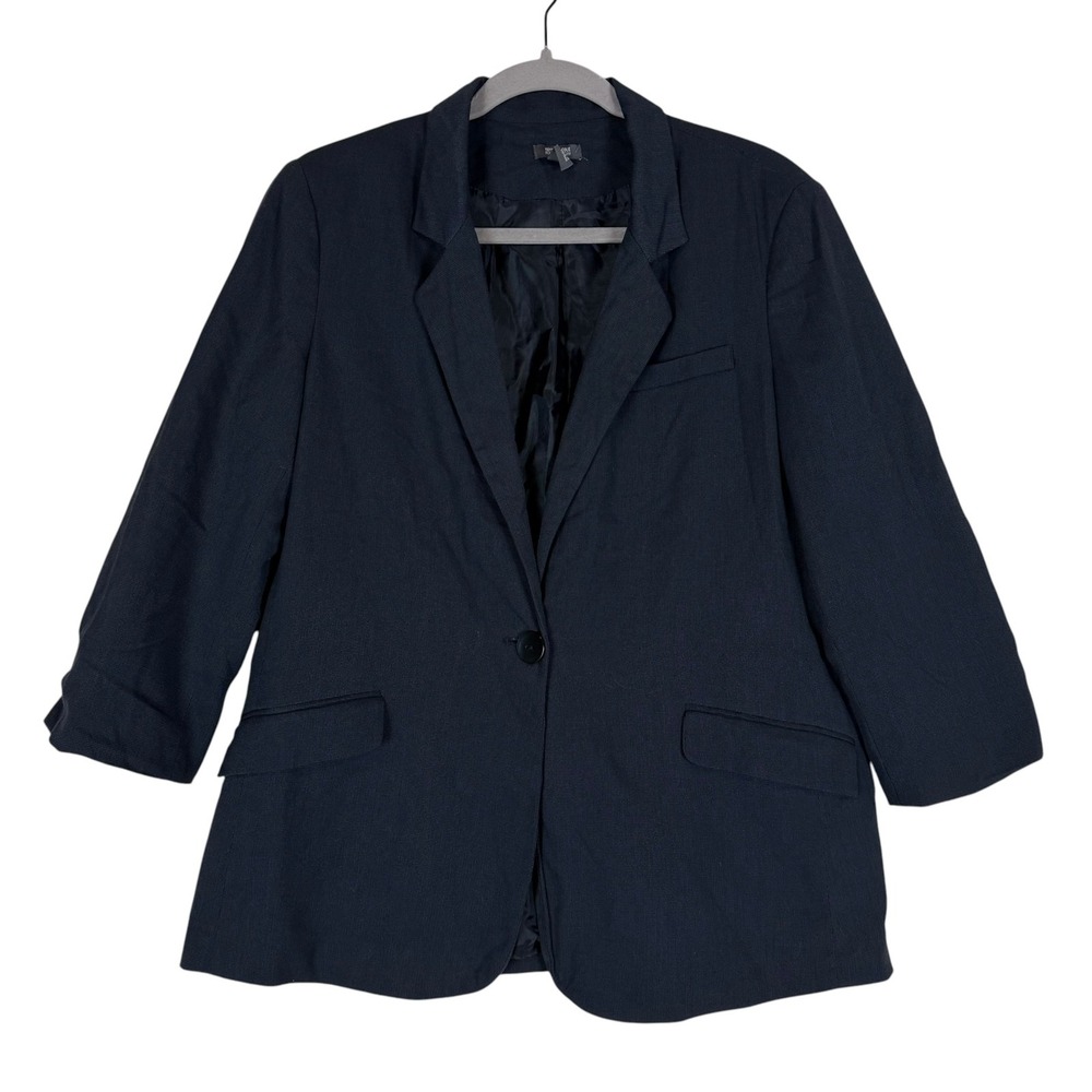 Kenneth Cole Reaction Blazer Womens 6 Blue One Button 3/4 Sleeve Lined Jacket